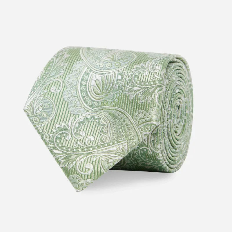 Twill Paisley Moss Green Tie sold by The Tie Bar