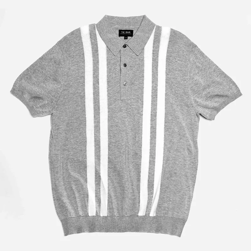 Vertical Stripe Cotton Sweater Grey Polo sold by The Tie Bar