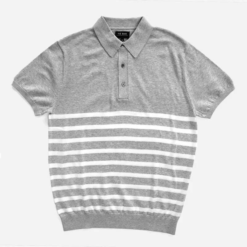 Horizontal Stripe Cotton Sweater Grey Polo sold by The Tie Bar