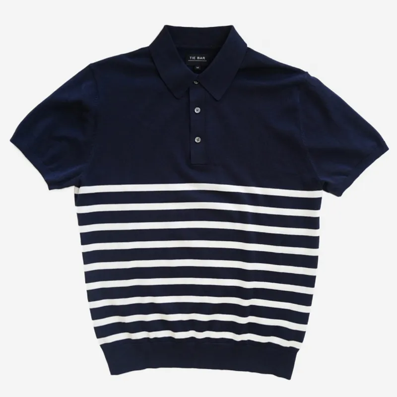 Horizontal Stripe Cotton Sweater Navy Polo sold by The Tie Bar