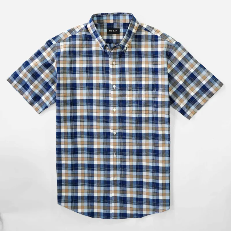Classic Madras Navy Short Sleeve Shirt sold by The Tie Bar