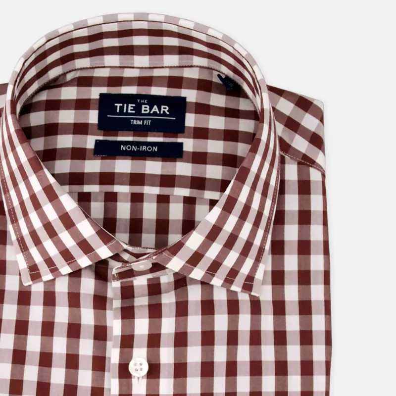Oversized Gingham Brown Non-Iron Dress Shirt sold by The Tie Bar