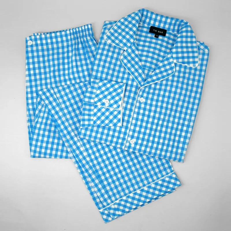 Aqua Gingham Pajama Set sold by The Tie Bar