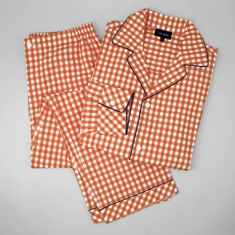 Orange Gingham Pajama Set sold by The Tie Bar