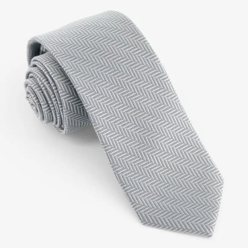 Solid Wool Herringbone Silver Tie sold by The Tie Bar