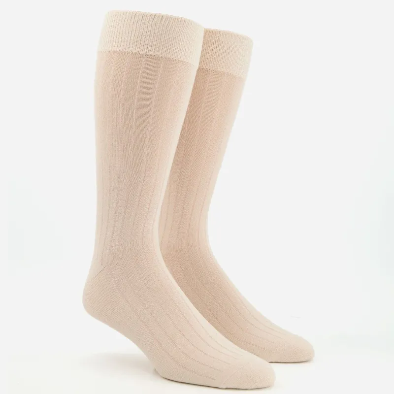 Wide Ribbed Cream Dress Socks sold by The Tie Bar