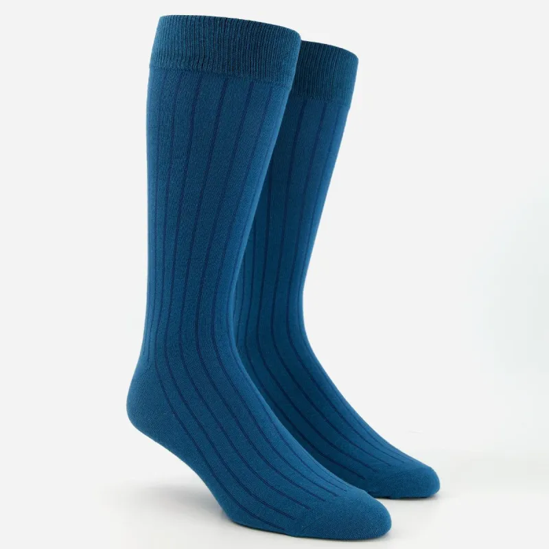 Wide Ribbed Teal Dress Socks sold by The Tie Bar