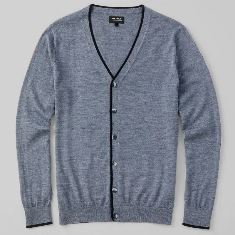 Perfect Tipped Merino Wool Cardigan Heather Grey Sweater sold by The Tie Bar