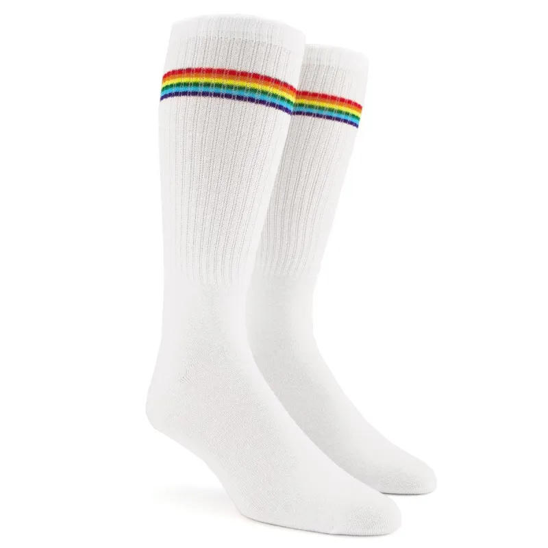 The Pride Rainbow White Crew Socks sold by The Tie Bar
