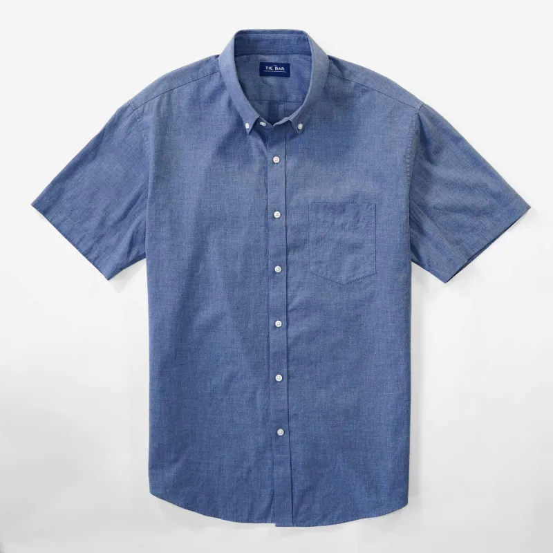 Solid Cotton Blue Short Sleeve Shirt sold by The Tie Bar