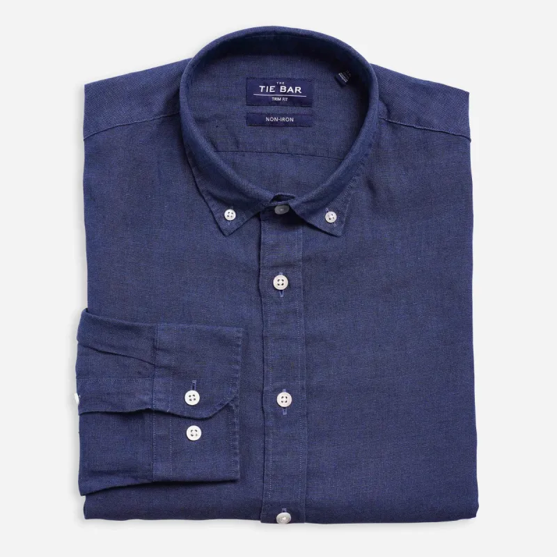 Linen Dark Navy Non-Iron Casual Shirt sold by The Tie Bar