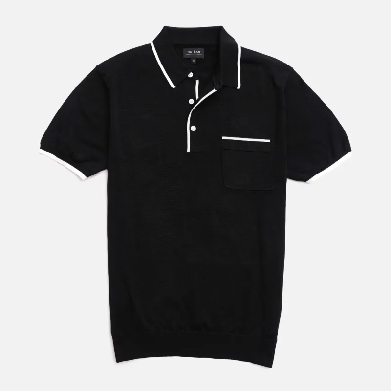 Tipped Cotton Sweater Black Polo sold by The Tie Bar