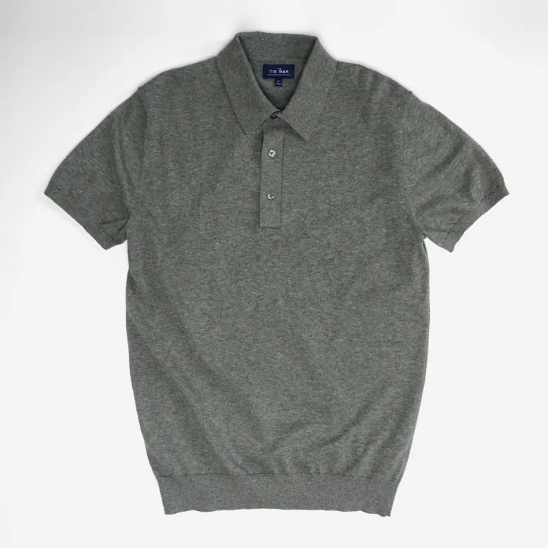 Solid Cotton Sweater Melange Grey Polo sold by The Tie Bar