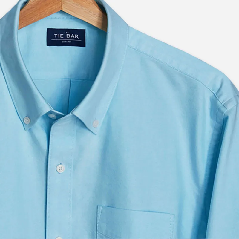 The Modern-Fit Oxford Aqua Casual Shirt sold by The Tie Bar