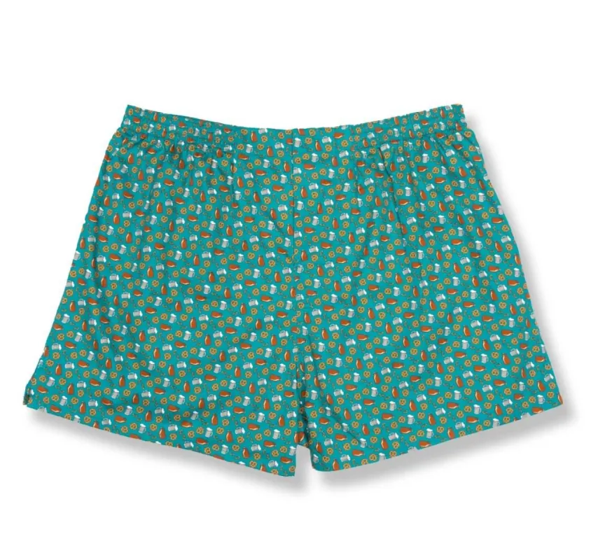 Beers And Pretzels Teal Boxer sold by The Tie Bar