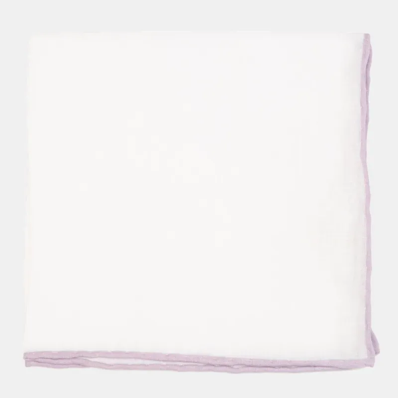 White Linen With Rolled Border Mauve Stone Pocket Square sold by The Tie Bar