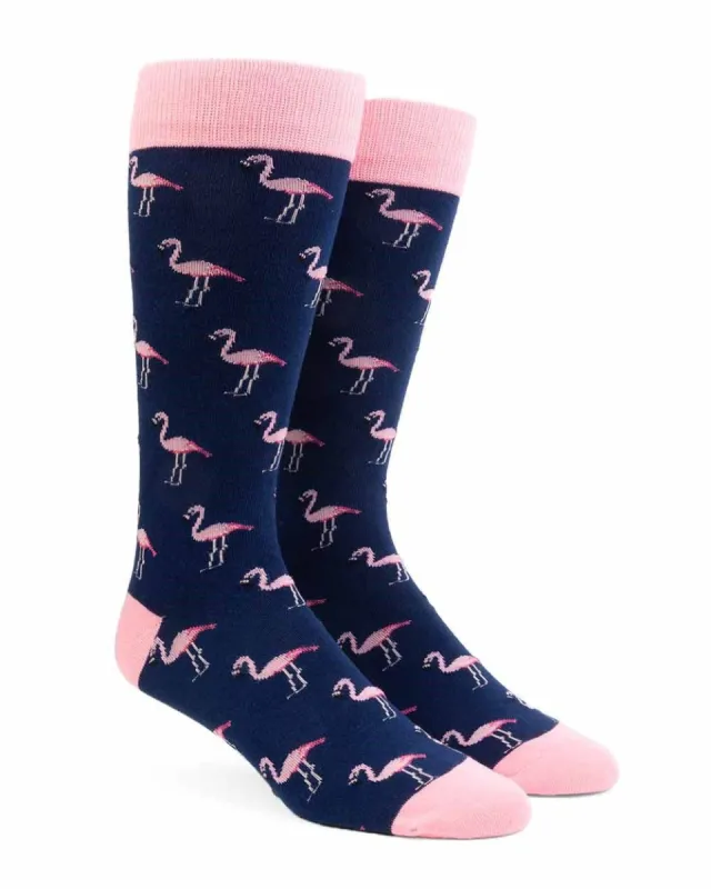 We Flamingo Together Navy Dress Socks sold by The Tie Bar