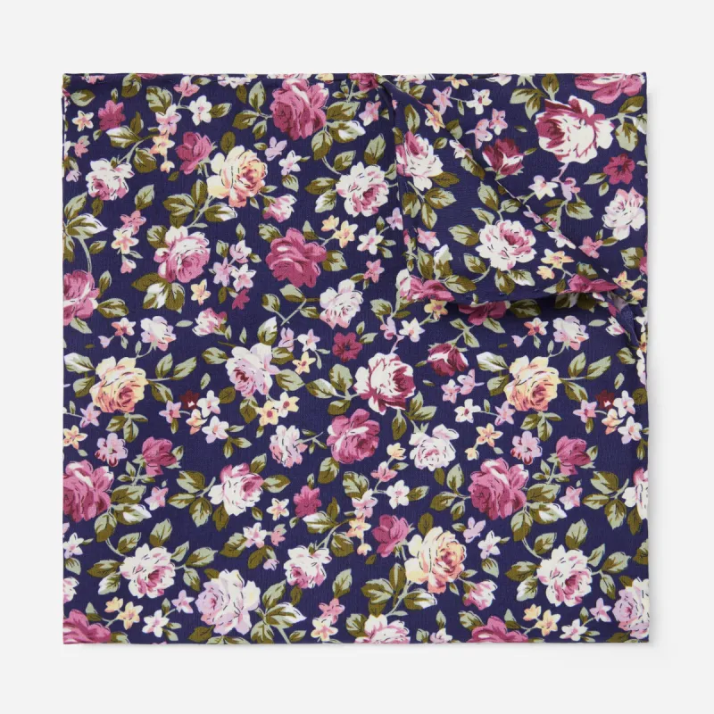 Moody Florals Navy Pocket Square sold by The Tie Bar