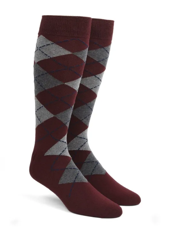 Argyle Burgundy Dress Socks sold by The Tie Bar