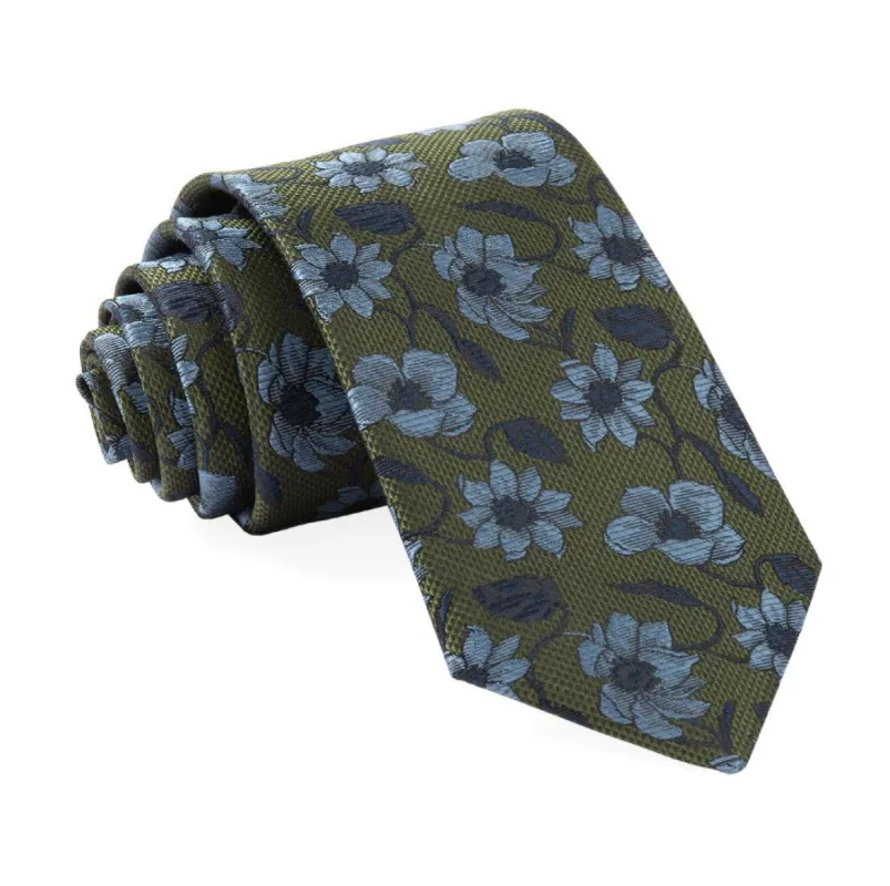 Power Floral Olive Green Tie sold by The Tie Bar