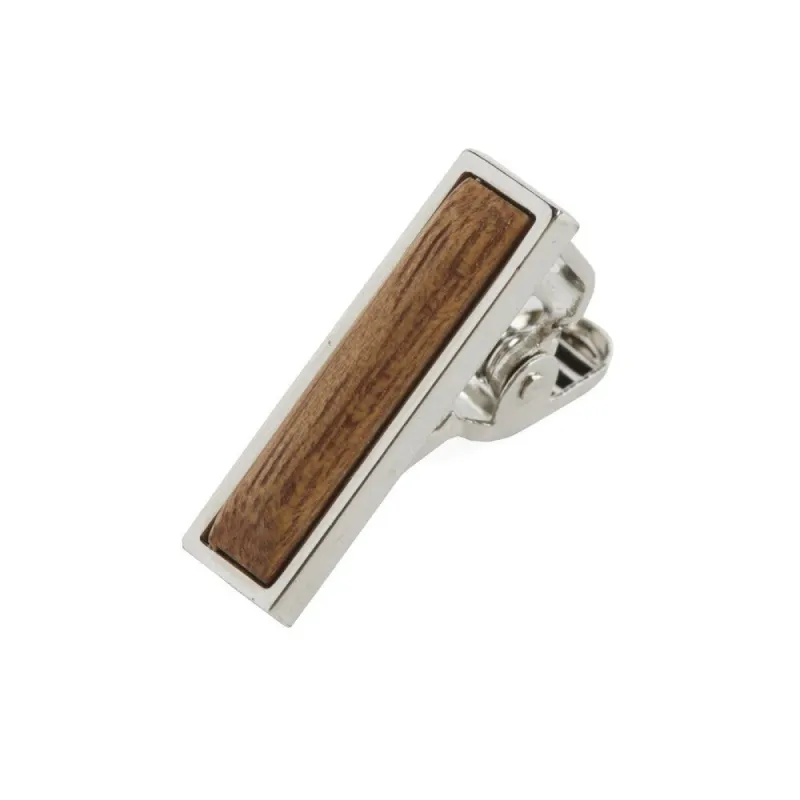 Wood Inlay Silver Tie Bar sold by The Tie Bar