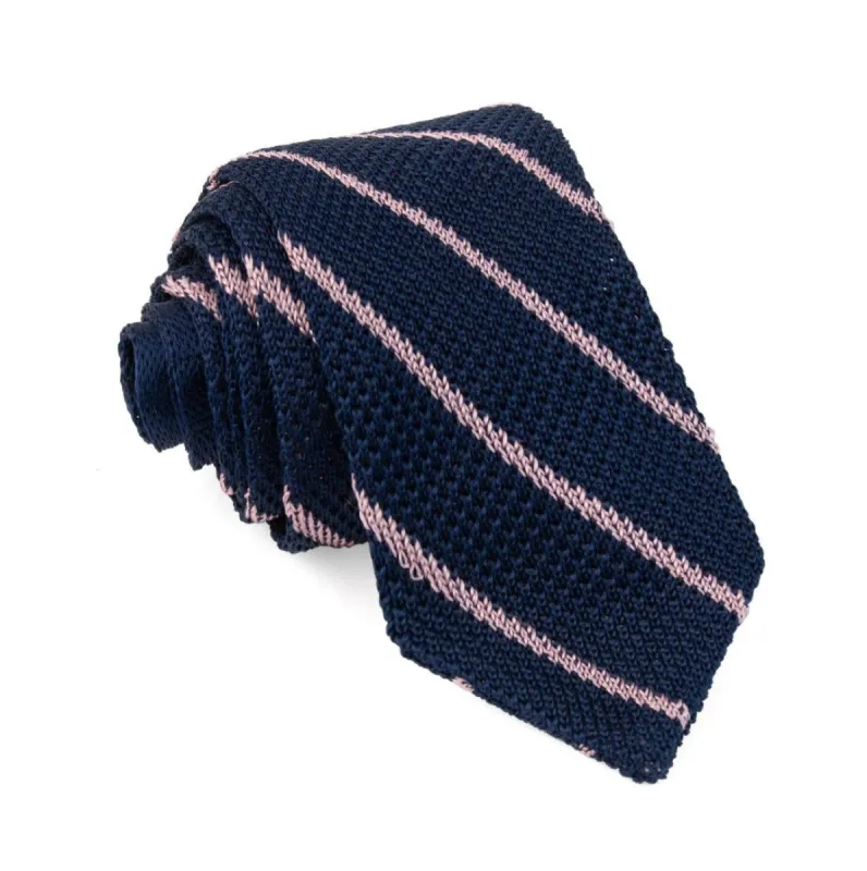 Striped Pointed Tip Knit Navy Tie sold by The Tie Bar