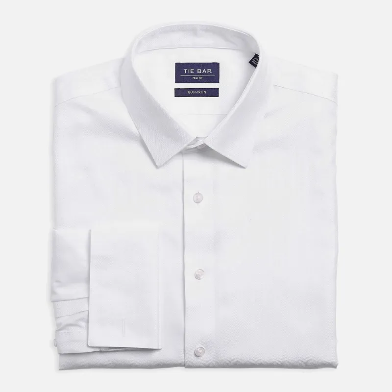 Herringbone Tuxedo White Non-Iron Dress Shirt sold by The Tie Bar