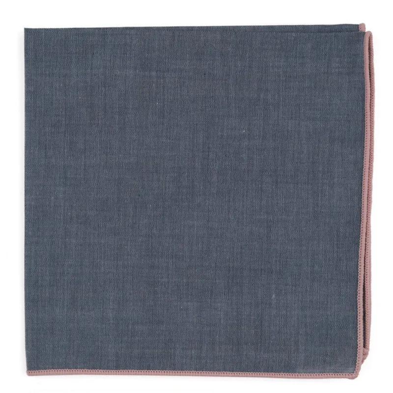 Bhldn Denim Chambray With Border Blush Pink Pocket Square sold by The Tie Bar