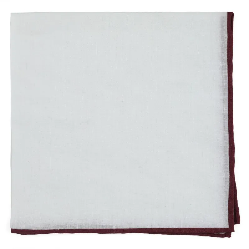 Bhldn White Linen With Rolled Border Black Cherry Pocket Square sold by The Tie Bar