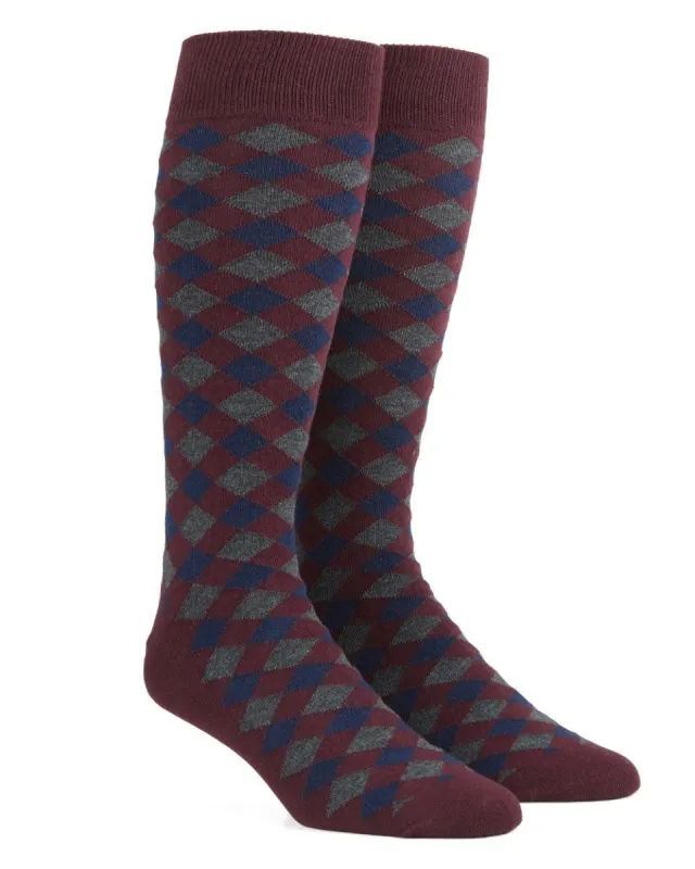 Textured Diamonds Burgundy Dress Socks sold by The Tie Bar