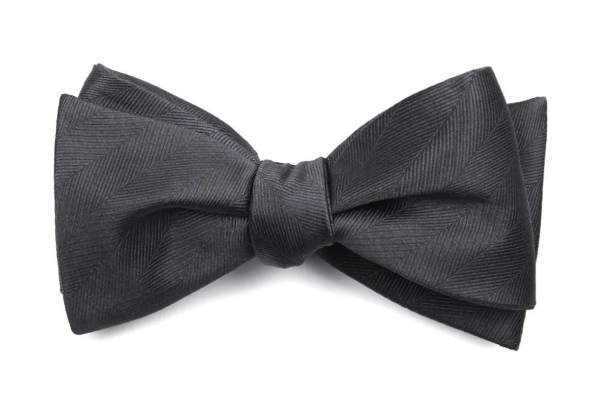 Herringbone Vow Charcoal Bow Tie sold by The Tie Bar