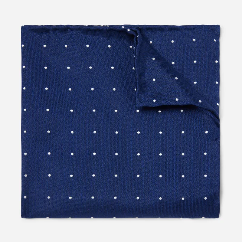 Dotted Report Navy Pocket Square sold by The Tie Bar