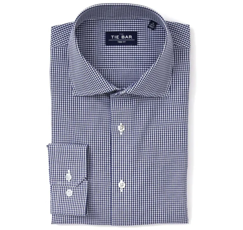 Petite Gingham Navy Non-Iron Dress Shirt sold by The Tie Bar