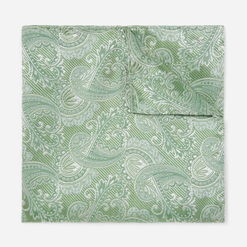 Twill Paisley Moss Green Pocket Square sold by The Tie Bar