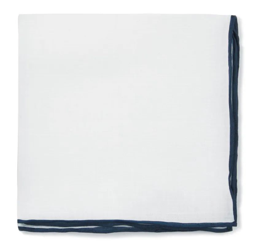Bhldn White Linen With Rolled Border Navy Pocket Square sold by The Tie Bar