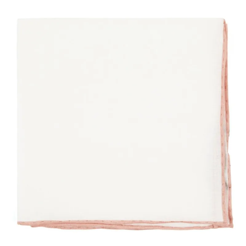 White Linen With Rolled Border Peach Pocket Square sold by The Tie Bar
