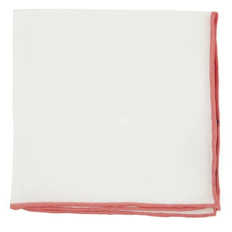 White Linen With Rolled Border Coral Pocket Square sold by The Tie Bar