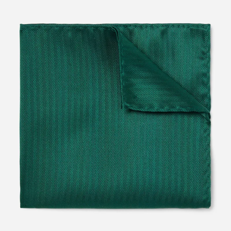 Sound Wave Herringbone Hunter Green Pocket Square sold by The Tie Bar
