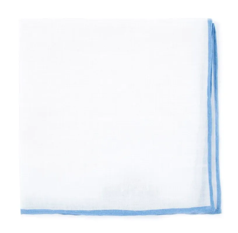 White Linen With Rolled Border Sky Blue Pocket Square sold by The Tie Bar