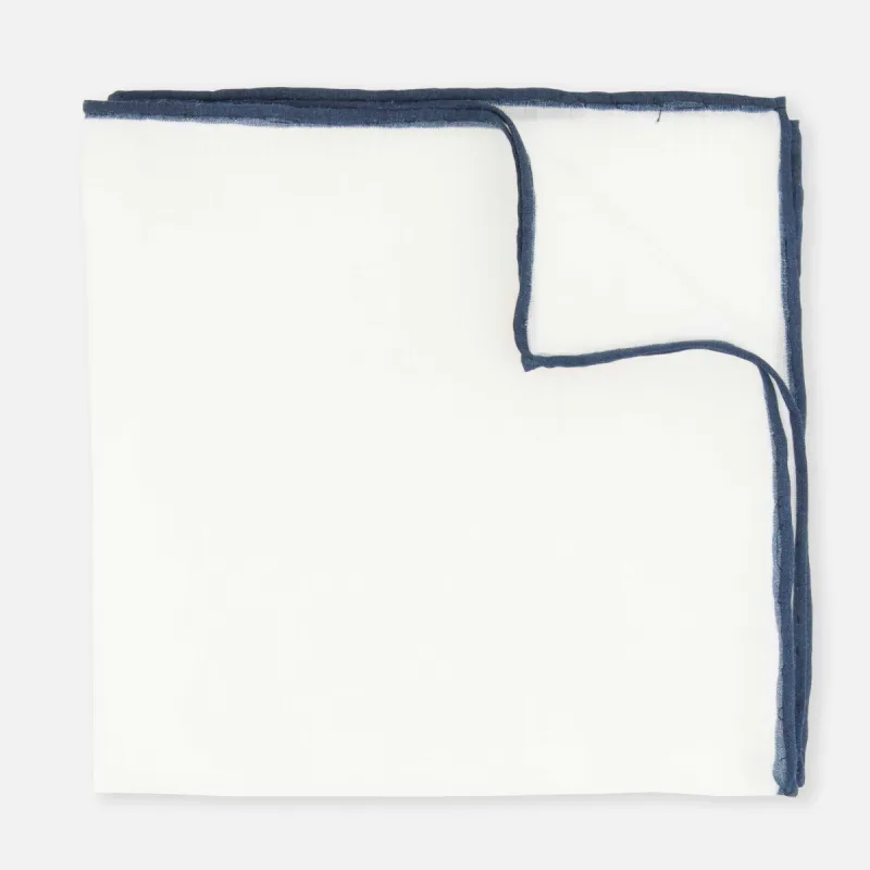 White Linen With Rolled Border Navy Pocket Square sold by The Tie Bar