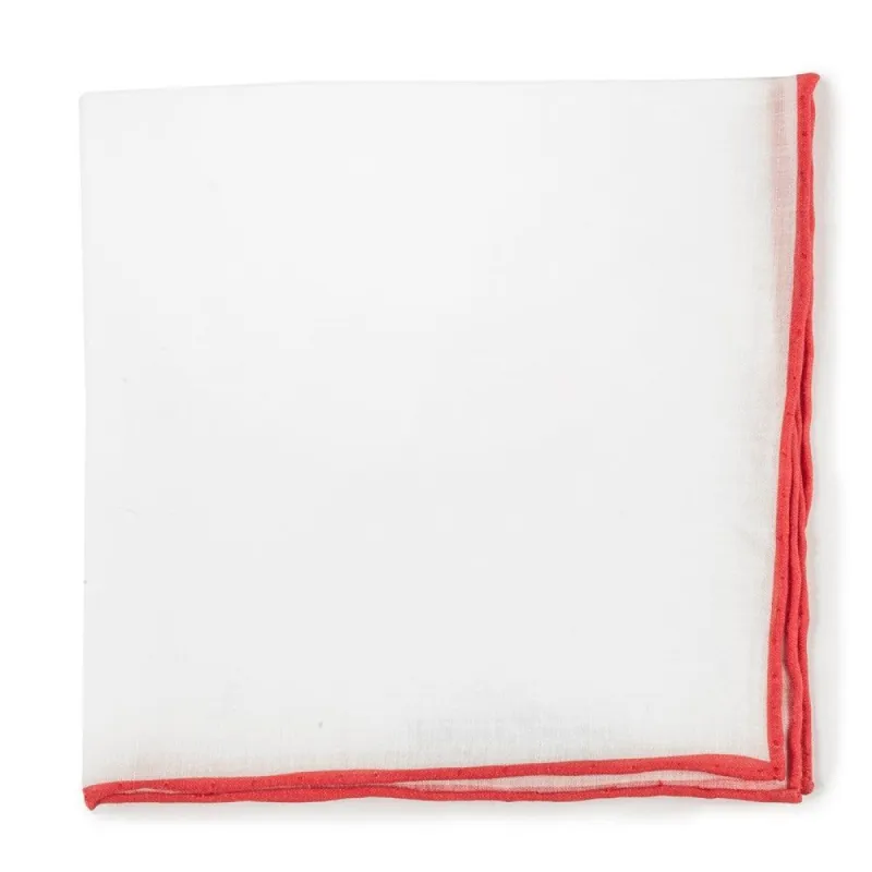 White Linen With Rolled Border Persimmon Red Pocket Square sold by The Tie Bar