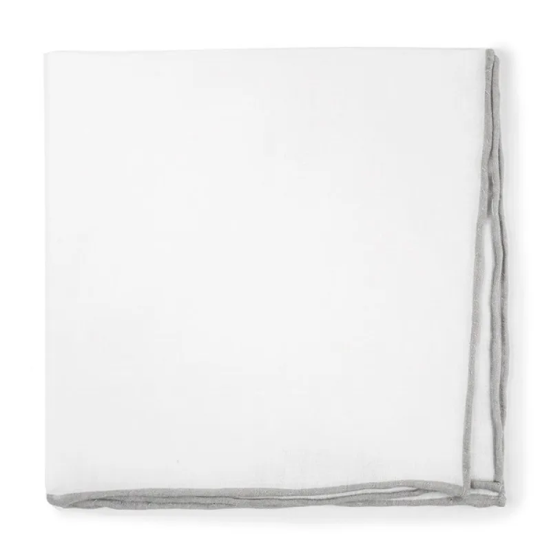 White Linen With Rolled Border Silver Pocket Square sold by The Tie Bar