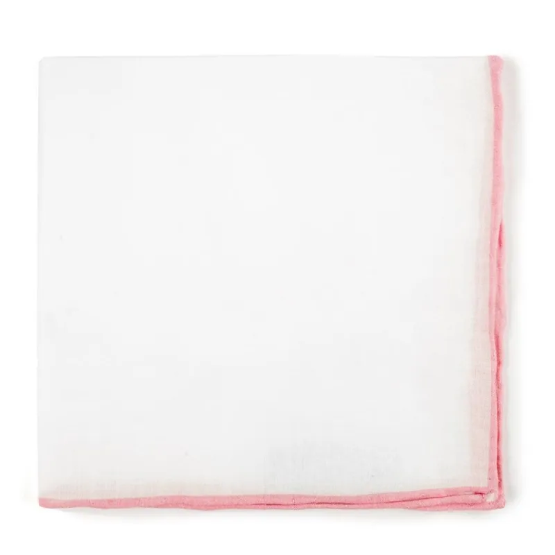 White Linen With Rolled Border Pink Pocket Square sold by The Tie Bar