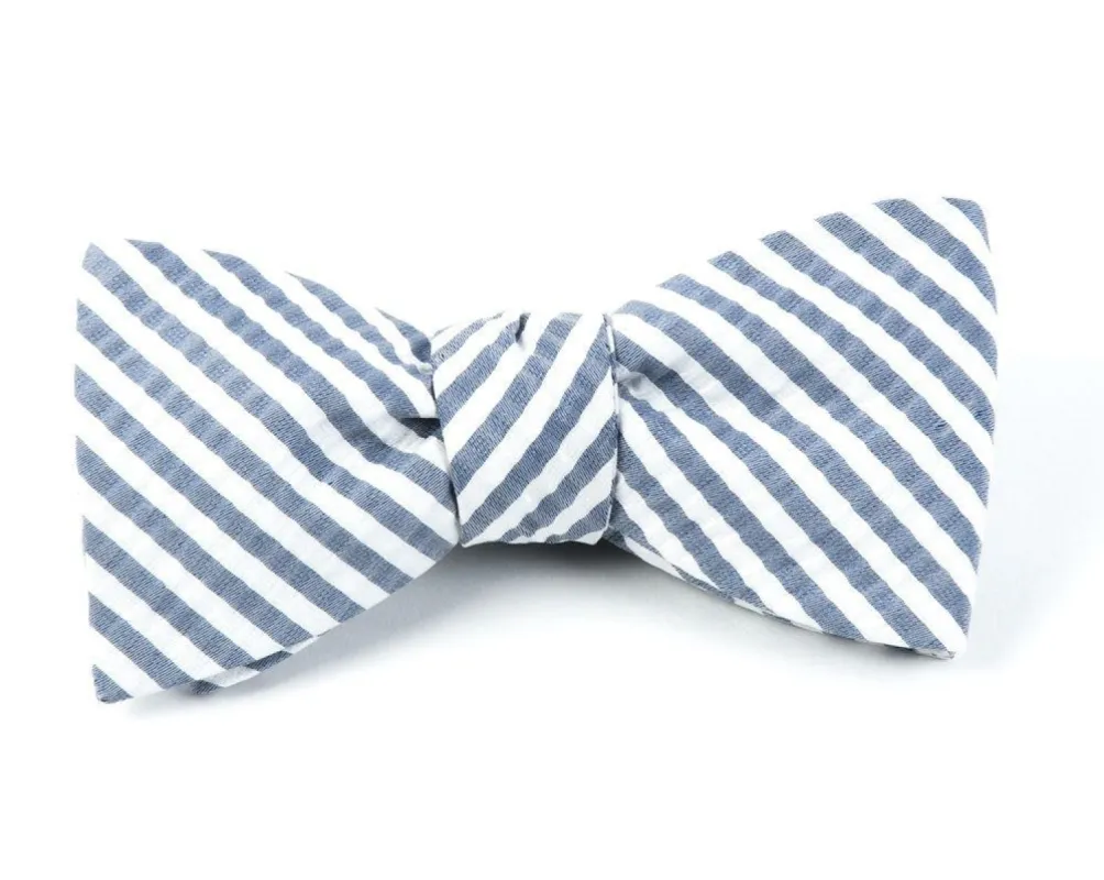 Silk Seersucker Stripe Midnight Navy Bow Tie sold by The Tie Bar