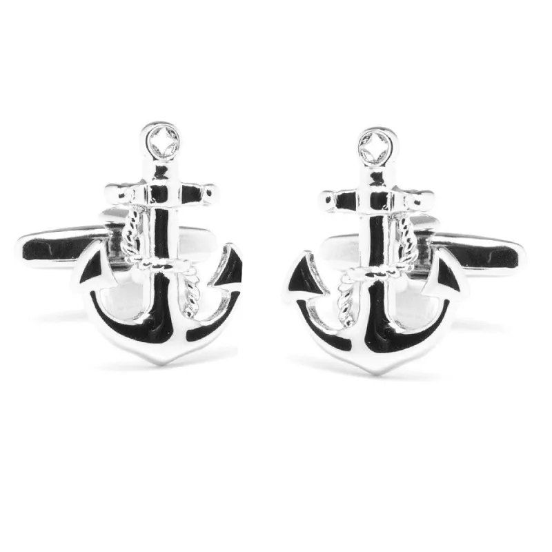 Anchor's Away Silver Cufflinks sold by The Tie Bar
