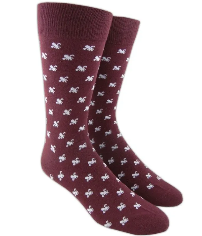 Fleur De Lis Burgundy Dress Socks sold by The Tie Bar