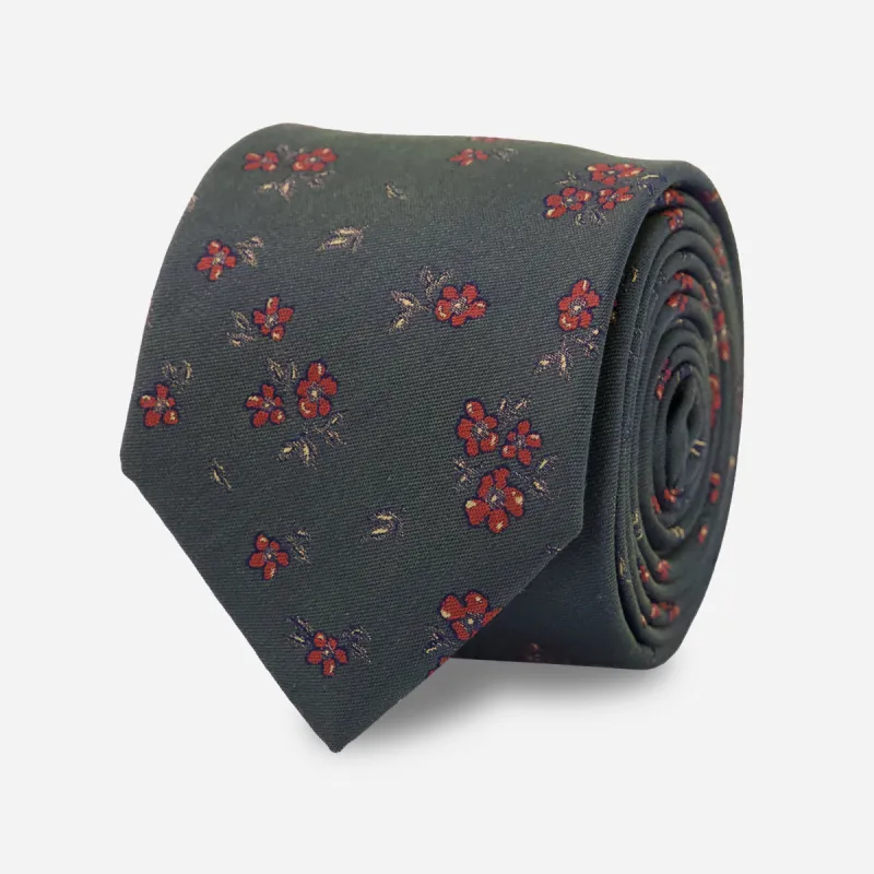 Fall Florals Hunter Green Tie sold by The Tie Bar