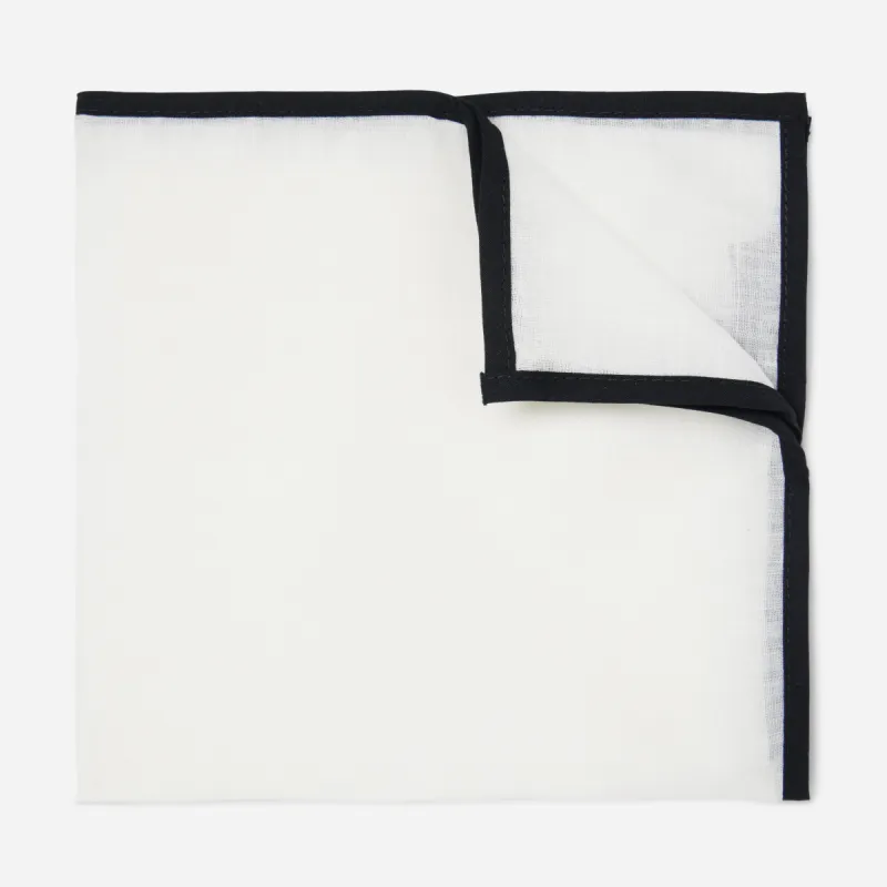 White Linen With Border Black Pocket Square sold by The Tie Bar