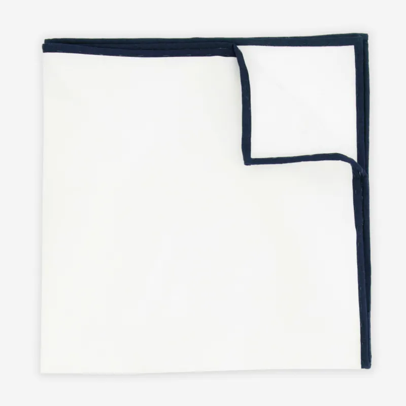 White Cotton With Border Midnight Navy Pocket Square sold by The Tie Bar