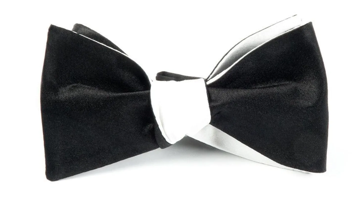 Solid Satin Black On White Bow Tie sold by The Tie Bar